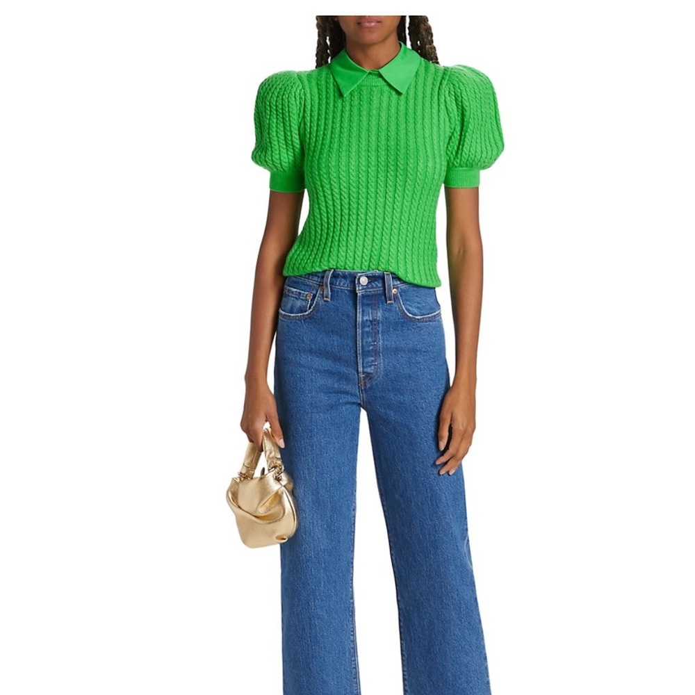 Alice & Olivia green wool sweater, Size M! Puffy short sleeves!